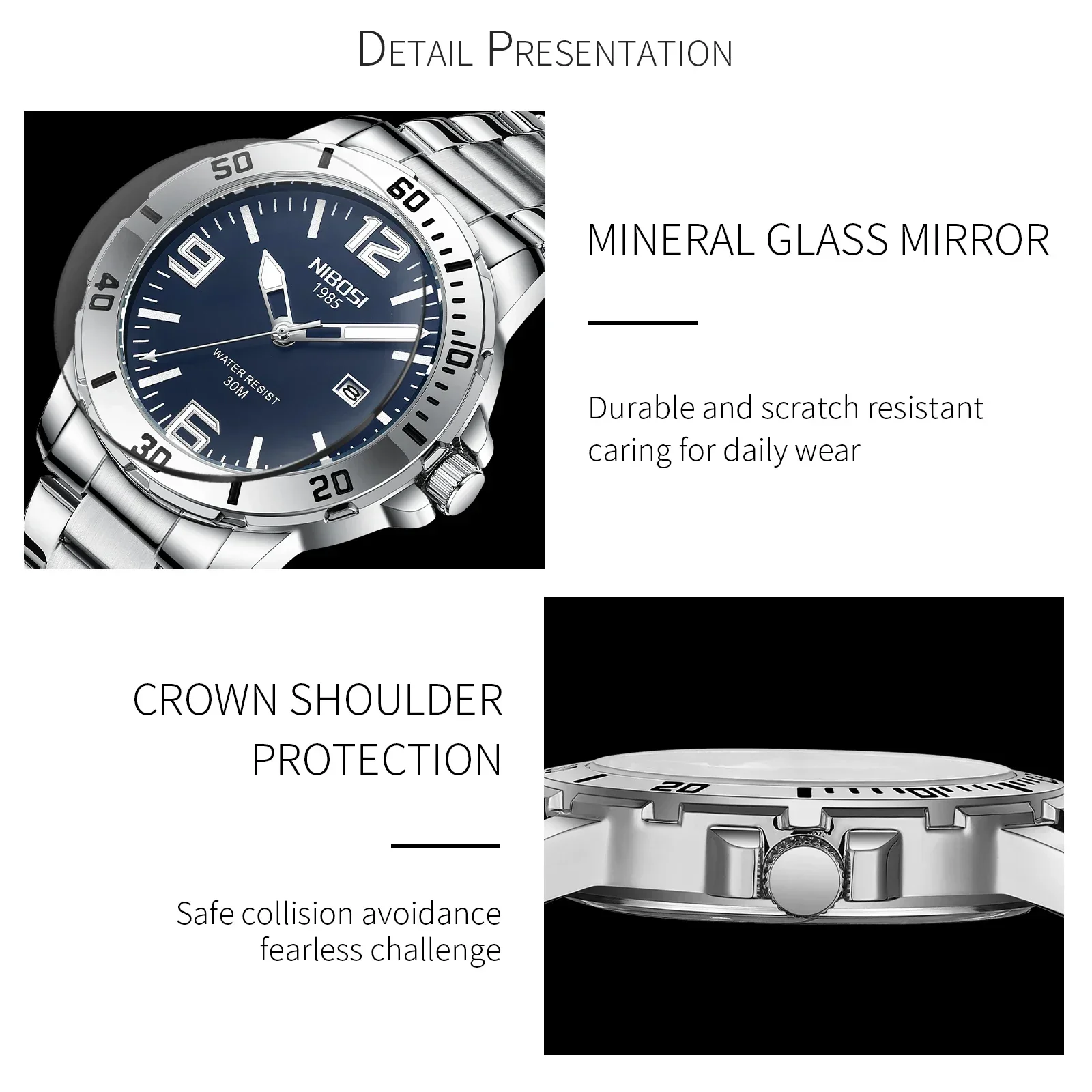 NIBOSI 2024 Luxury Luminous Waterproof Watch